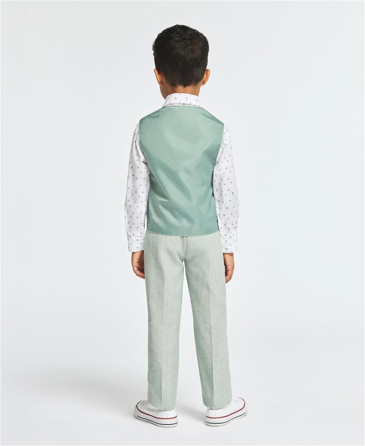 imageNautica Boys 4piece Formal Suit Set with Vest Pants Collared Dress Shirt and TieSage