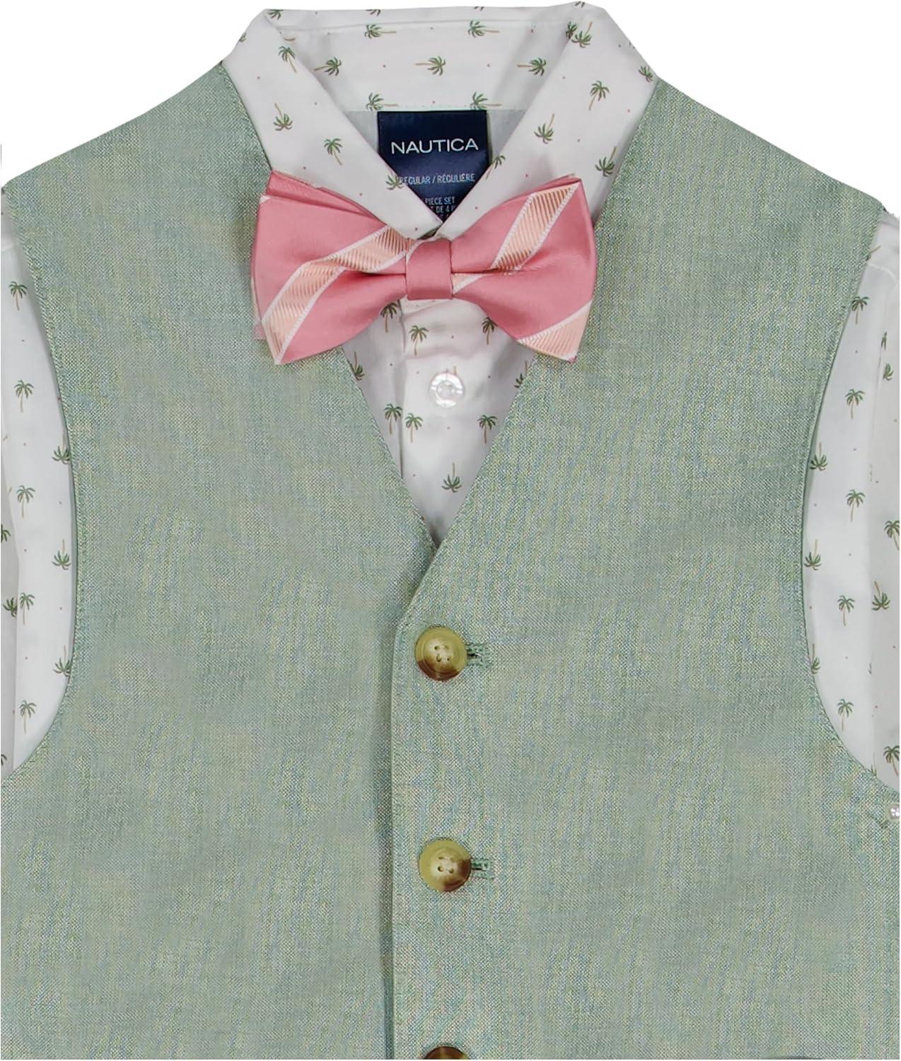 imageNautica Boys 4piece Formal Suit Set with Vest Pants Collared Dress Shirt and TieSage