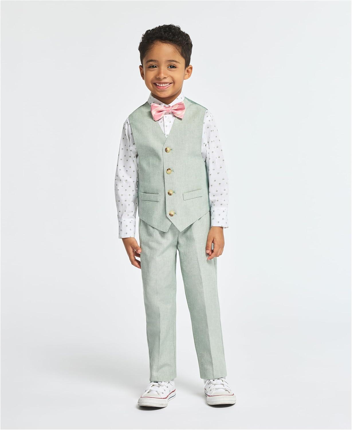 imageNautica Boys 4piece Formal Suit Set with Vest Pants Collared Dress Shirt and TieSage