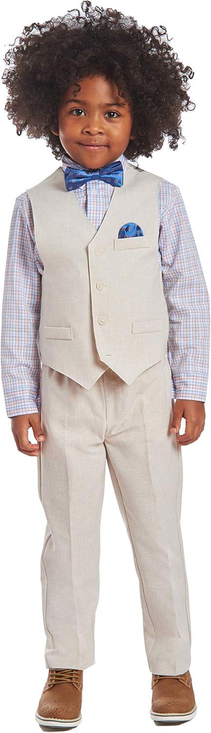 imageNautica Boys 4piece Formal Suit Set with Vest Pants Collared Dress Shirt and TieSilver Birch