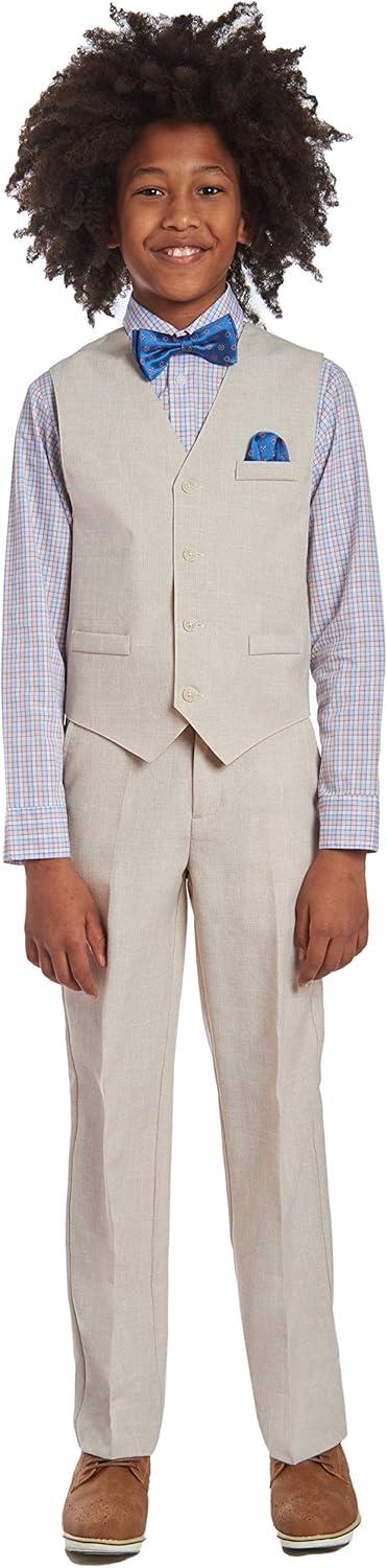 imageNautica Boys 4piece Formal Suit Set with Vest Pants Collared Dress Shirt and TieSilver Birch