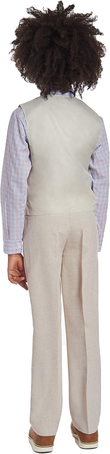 imageNautica Boys 4piece Formal Suit Set with Vest Pants Collared Dress Shirt and TieSilver Birch