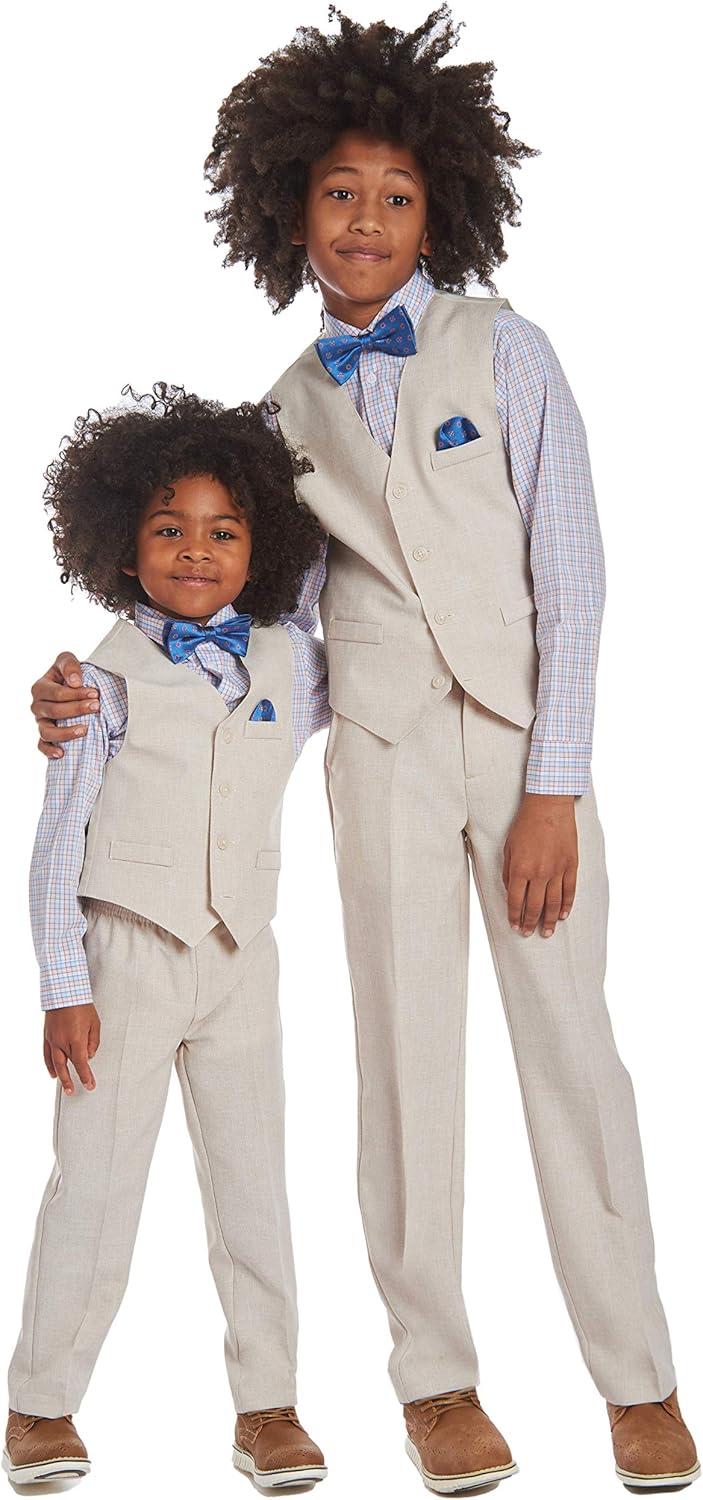 imageNautica Boys 4piece Formal Suit Set with Vest Pants Collared Dress Shirt and TieSilver Birch