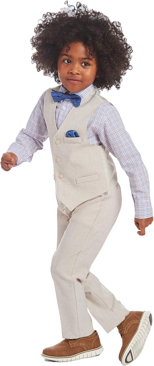 imageNautica Boys 4piece Formal Suit Set with Vest Pants Collared Dress Shirt and TieSilver Birch