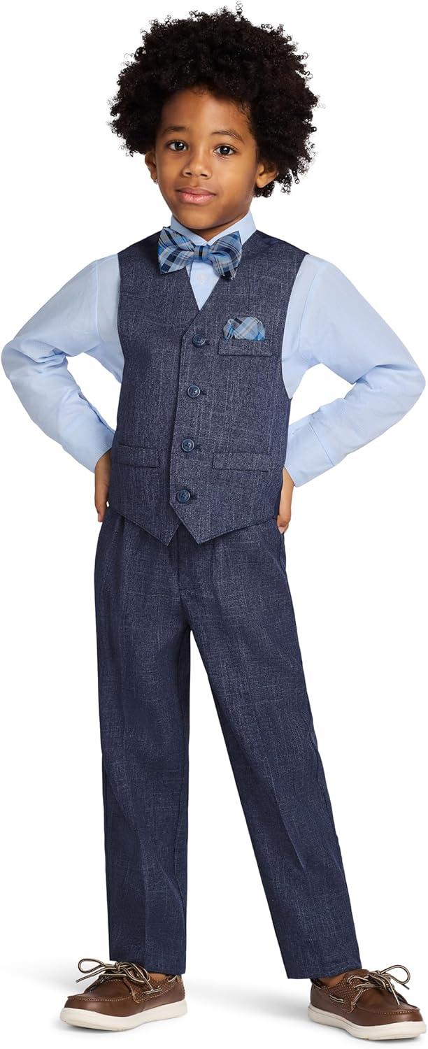imageNautica Boys 4piece Formal Suit Set with Vest Pants Collared Dress Shirt and TieTanzanite Blue