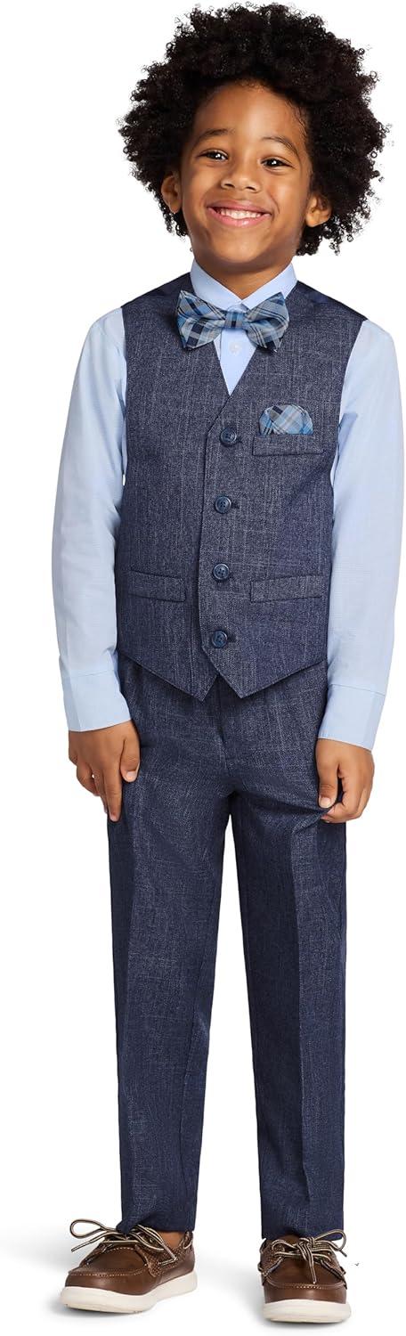 imageNautica Boys 4piece Formal Suit Set with Vest Pants Collared Dress Shirt and TieTanzanite Blue