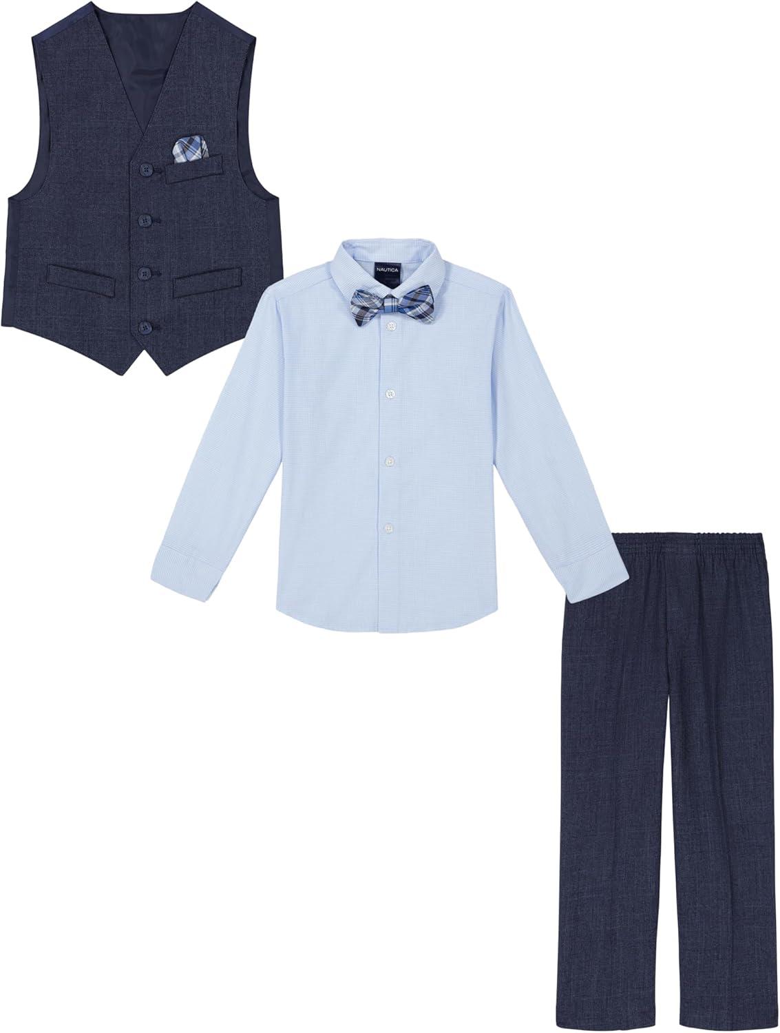 imageNautica Boys 4piece Formal Suit Set with Vest Pants Collared Dress Shirt and TieTanzanite Blue