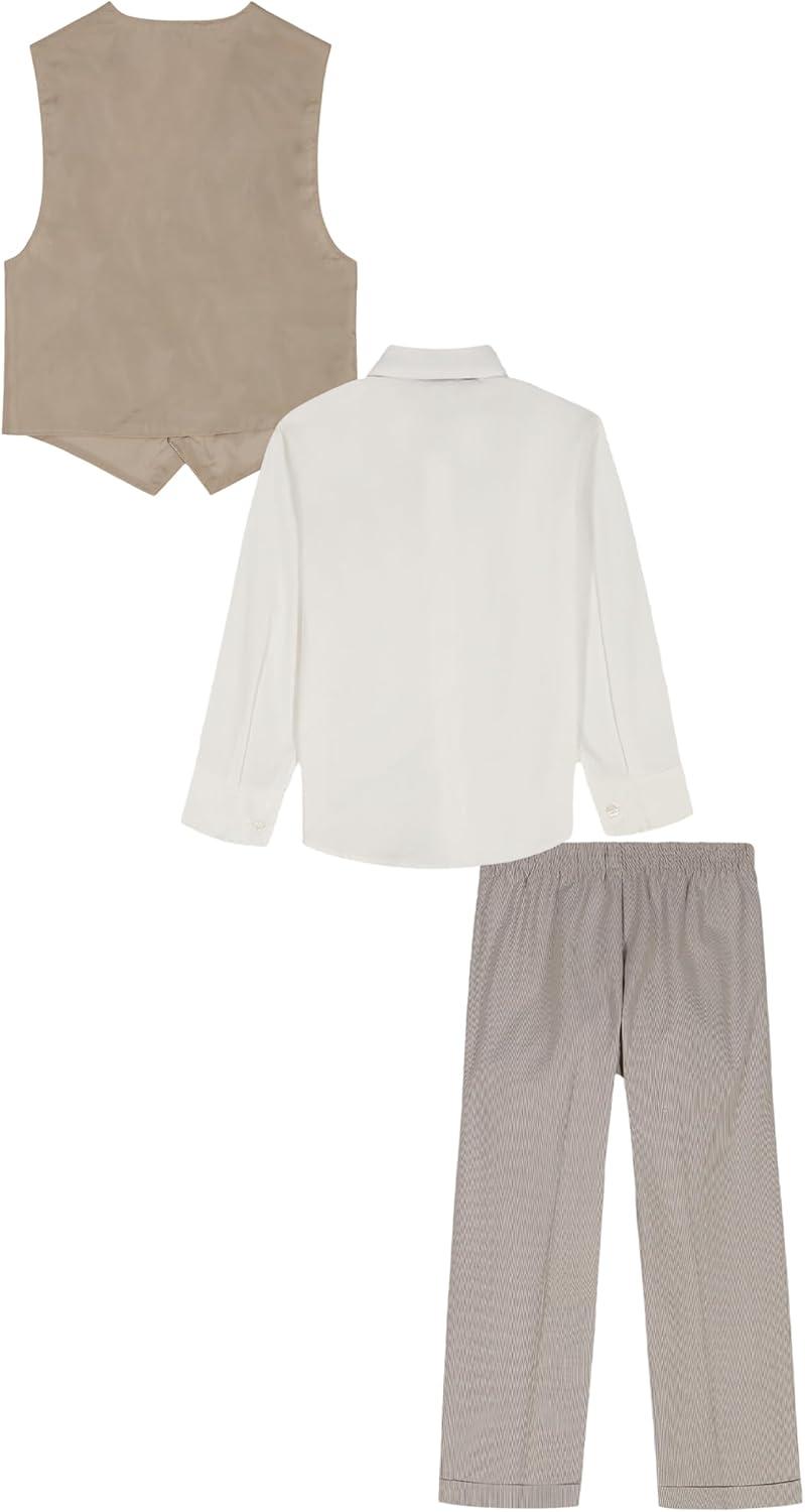 imageNautica Boys 4piece Formal Suit Set with Vest Pants Collared Dress Shirt and TieWheat Stripe
