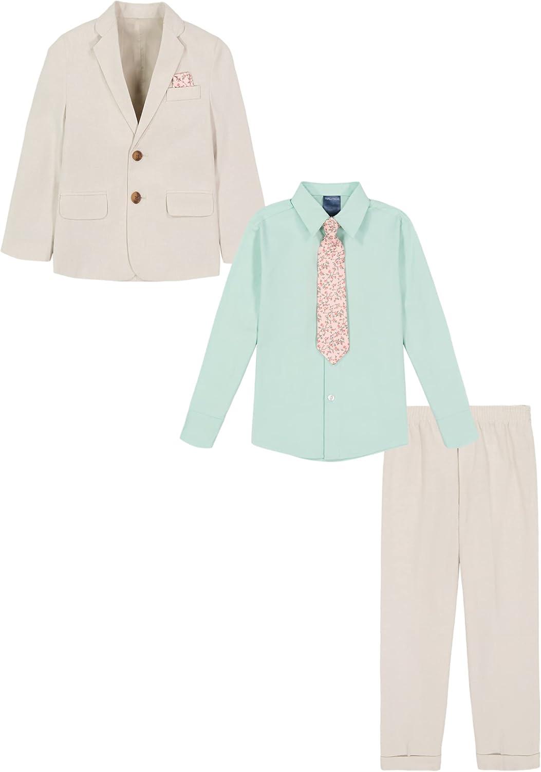 imageNautica Boys 4piece Suit Set with Dress Shirt Tie Jacket and PantsSilvered Birch Linen