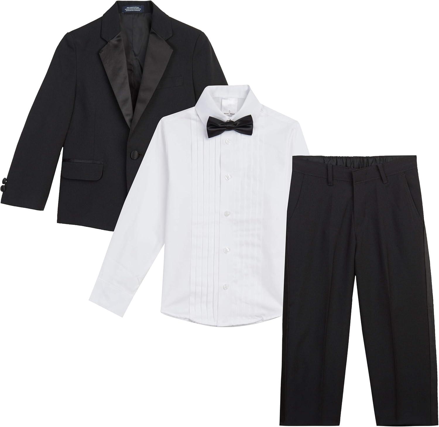 imageNautica Boys 4piece Tuxedo Set with Dress Shirt Bow Tie Jacket and PantsBlack Tuxedo