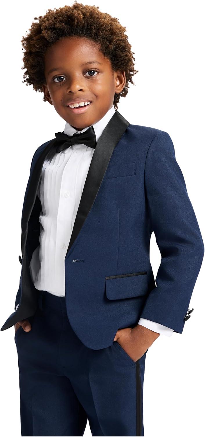 imageNautica Boys 4piece Tuxedo Set with Dress Shirt Bow Tie Jacket and PantsBlue Tuxedo