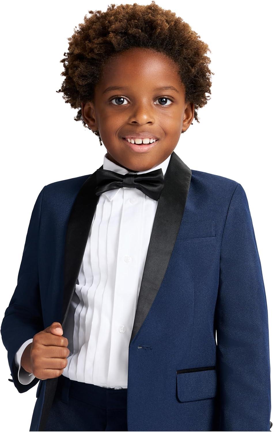 imageNautica Boys 4piece Tuxedo Set with Dress Shirt Bow Tie Jacket and PantsBlue Tuxedo
