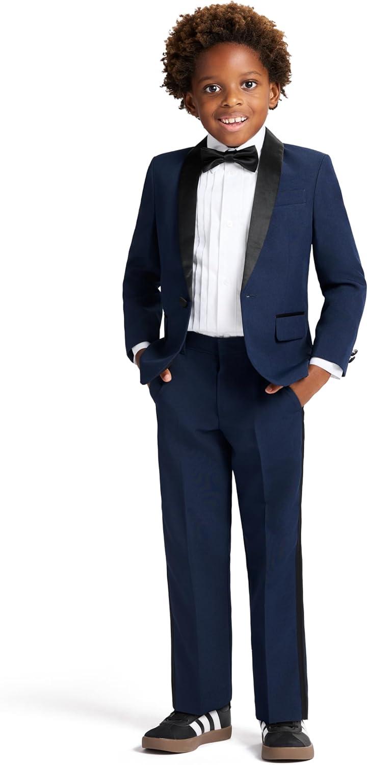 imageNautica Boys 4piece Tuxedo Set with Dress Shirt Bow Tie Jacket and PantsBlue Tuxedo