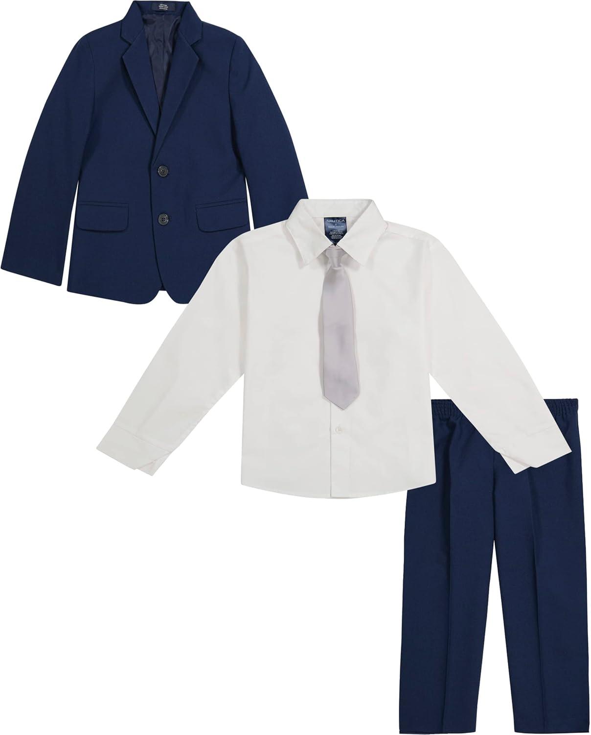 imageNautica Boys 4piece Tuxedo Set with Dress Shirt Bow Tie Jacket and PantsBright Blue