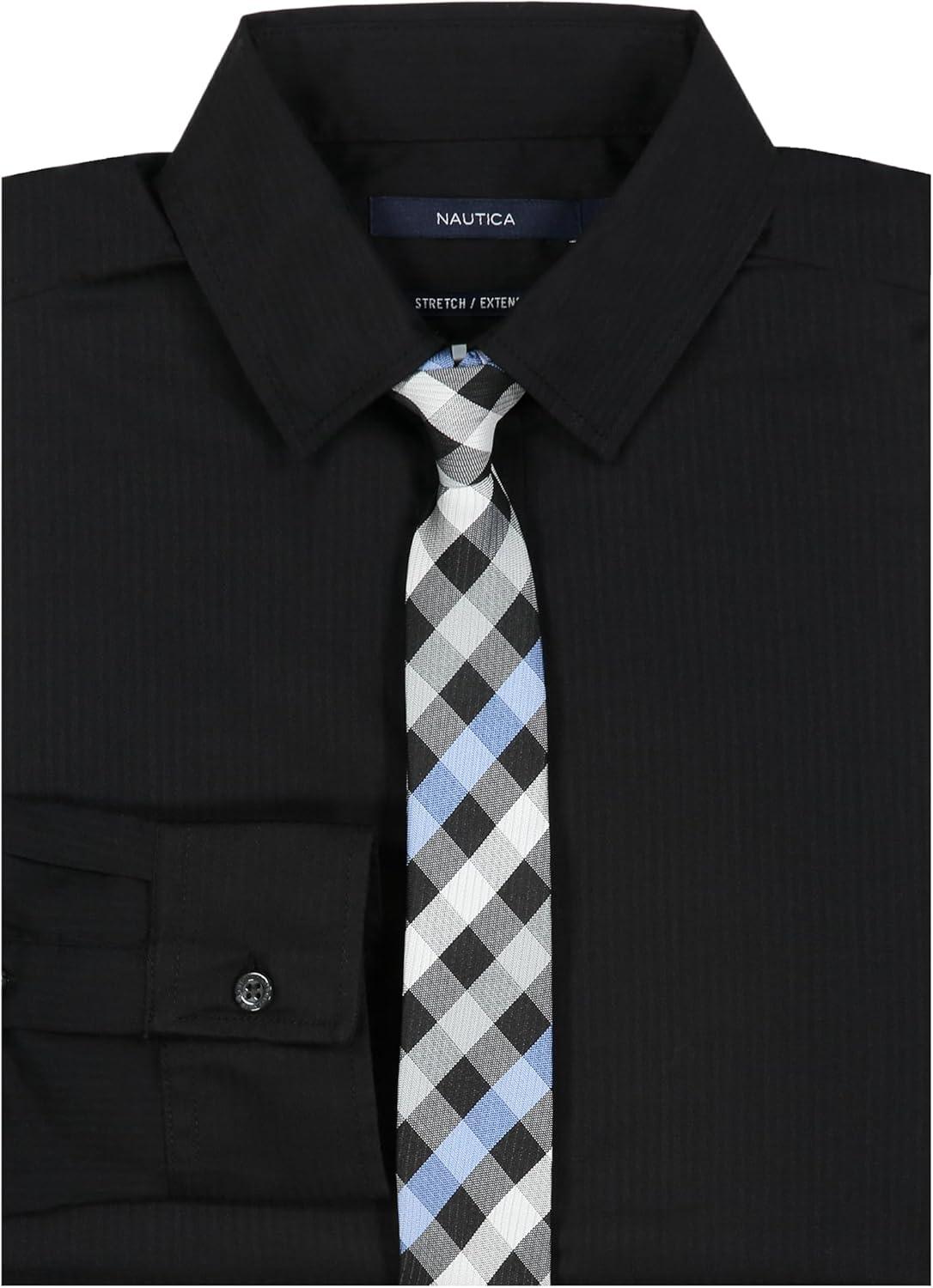 imageNautica Boys Long Sleeve ButtonDown Collared Dress Shirt with TieBlack