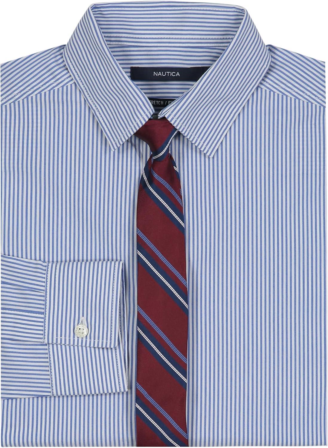 imageNautica Boys Long Sleeve ButtonDown Collared Dress Shirt with TieBlue Stripe