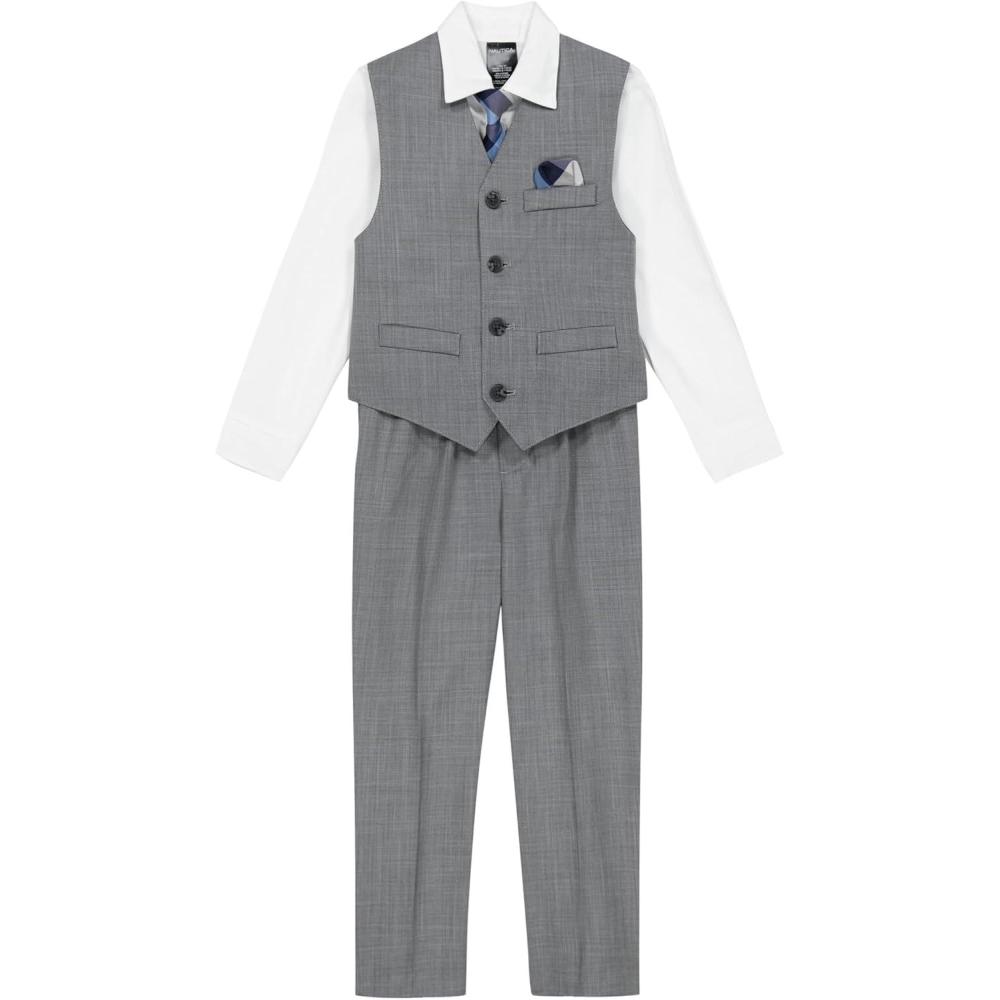 imageNautica Boys 4piece Formal Suit Set with Vest Pants Collared Dress Shirt and TieLight Grey Deco Sharkskin