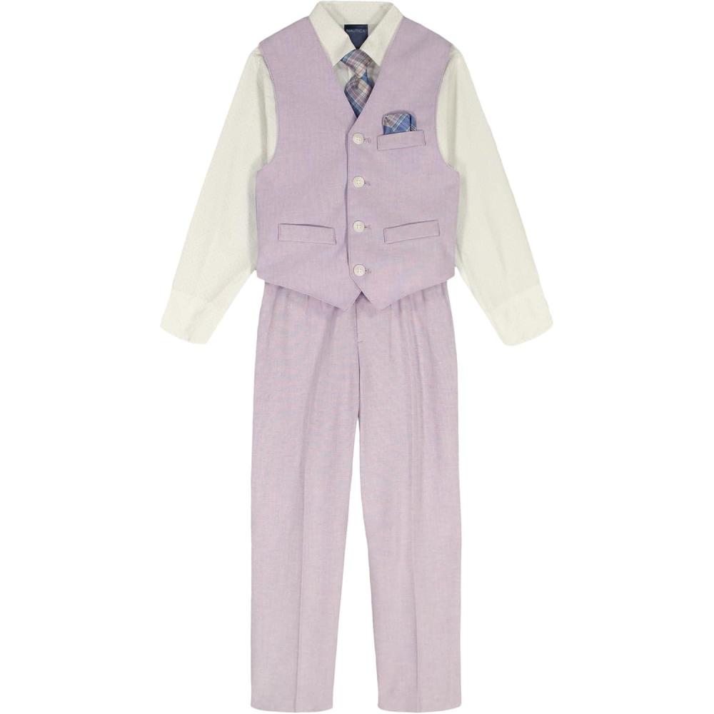 imageNautica Boys 4piece Formal Suit Set with Vest Pants Collared Dress Shirt and TiePastel Lilac