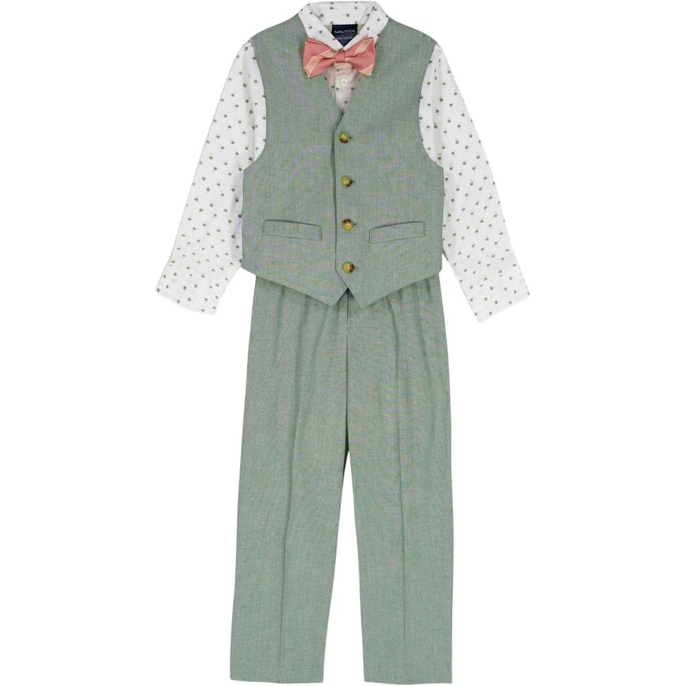 imageNautica Boys 4piece Formal Suit Set with Vest Pants Collared Dress Shirt and TieSage