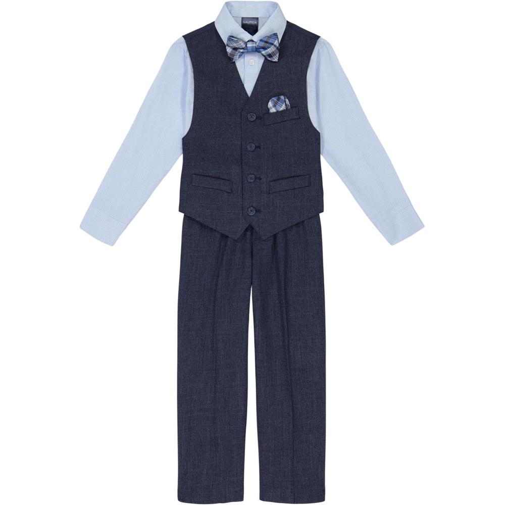 imageNautica Boys 4piece Formal Suit Set with Vest Pants Collared Dress Shirt and TieTanzanite Blue