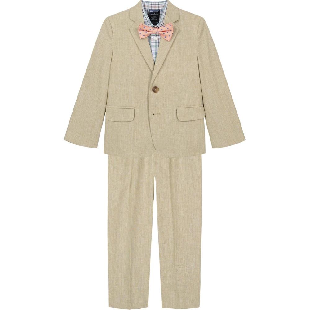 imageNautica Boys 4piece Suit Set with Dress Shirt Tie Jacket and PantsKhaki