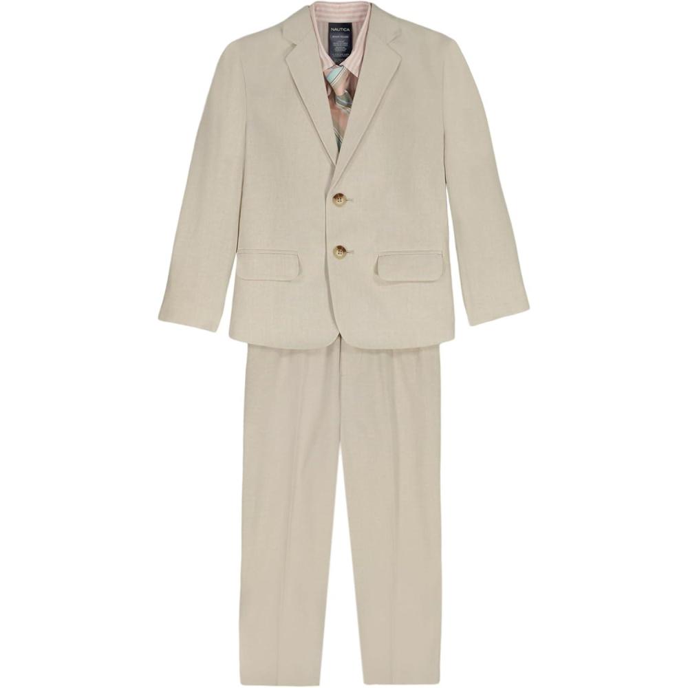 imageNautica Boys 4piece Suit Set with Dress Shirt Tie Jacket and PantsKhaki Linen