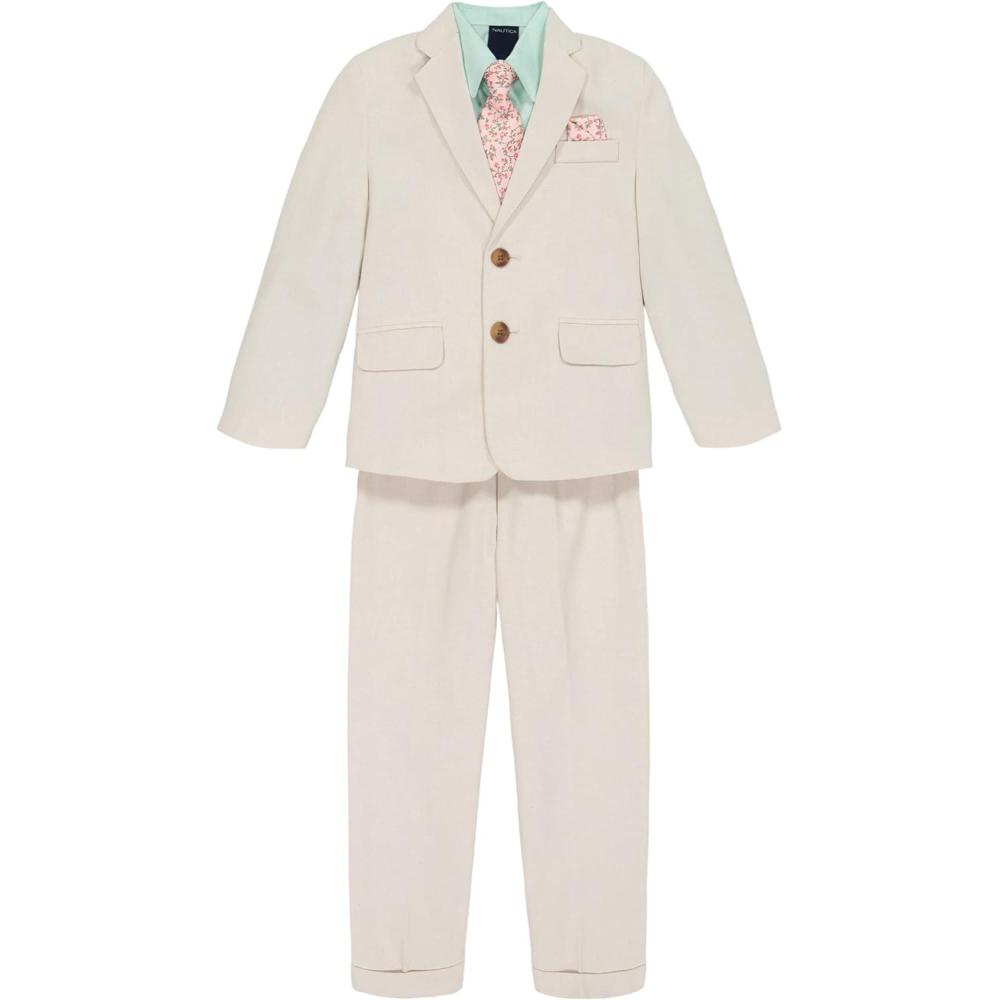 imageNautica Boys 4piece Suit Set with Dress Shirt Tie Jacket and PantsSilvered Birch Linen