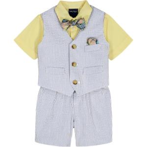 Nautica Baby Boys 4-piece Suit Set with Dress Shirt, Vest, Pants, and Tie(Blue Seersucker)