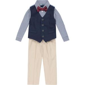 Nautica Baby Boys 4-piece Suit Set with Dress Shirt, Vest, Pants, and Tie(Khaki/Navy/Red)