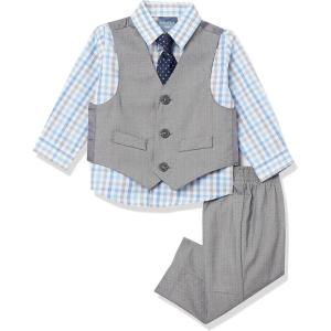 Nautica Baby Boys 4-piece Suit Set with Dress Shirt, Vest, Pants, and Tie(Light Grey/Blue Check)