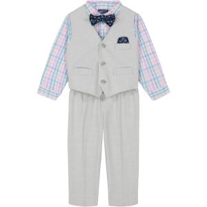 Nautica Baby Boys 4-piece Suit Set with Dress Shirt, Vest, Pants, and Tie(Light Grey/Plaid)