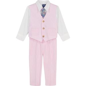 Nautica Baby Boys 4-piece Suit Set with Dress Shirt, Vest, Pants, and Tie(Pink Seersucker)
