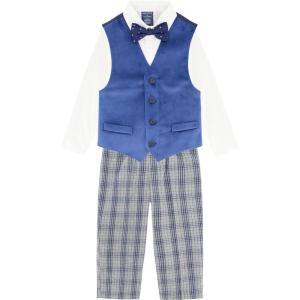 Nautica Boys’ 4-piece Formal Suit Set with Vest, Pants, Collared Dress Shirt, and Tie(Blue Velvet)