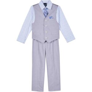 Nautica Boys’ 4-piece Formal Suit Set with Vest, Pants, Collared Dress Shirt, and Tie(Grey Mouse)