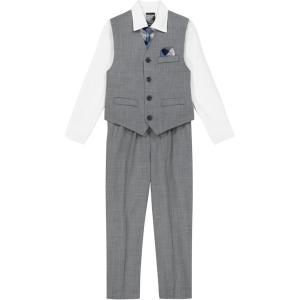 Nautica Boys’ 4-piece Formal Suit Set with Vest, Pants, Collared Dress Shirt, and Tie(Light Grey Deco Sharkskin)