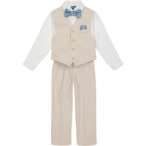 Nautica Boys’ 4-piece Formal Suit Set with Vest, Pants, Collared Dress Shirt, and Tie(Light Khaki/Floral)