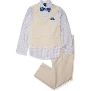 Nautica Boys’ 4-piece Formal Suit Set with Vest, Pants, Collared Dress Shirt, and Tie(Silver Birch)
