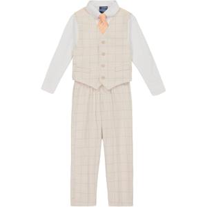 Nautica Boys’ 4-piece Formal Suit Set with Vest, Pants, Collared Dress Shirt, and Tie(Silvered Birch Windowpane)