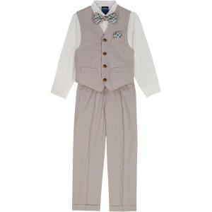 Nautica Boys’ 4-piece Formal Suit Set with Vest, Pants, Collared Dress Shirt, and Tie(Wheat Stripe)