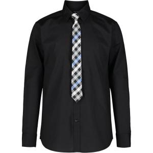 Nautica Boys’ Long Sleeve Button-Down Collared Dress Shirt with Tie(Black)