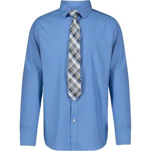 Nautica Boys’ Long Sleeve Button-Down Collared Dress Shirt with Tie(Dragonfly Blue)