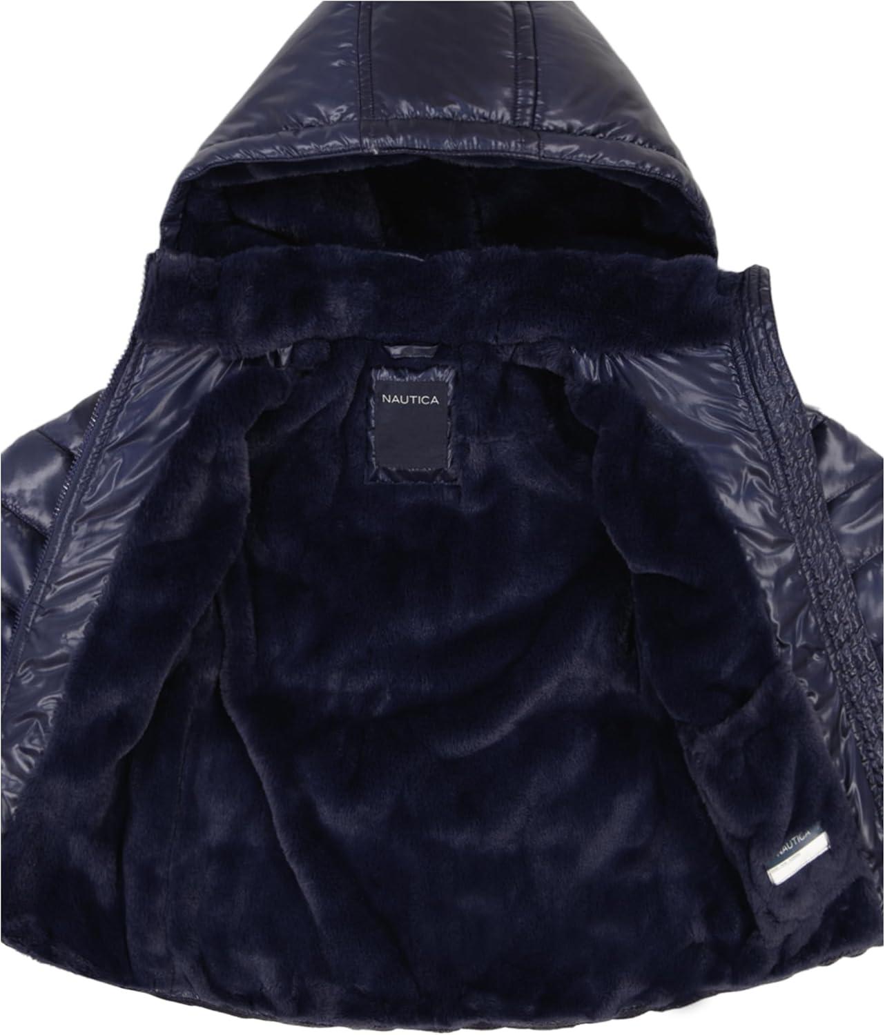 imageNautica Girls Heavyweight Hooded Winter Puffer Coat With Full Length ZipperPeacoat Sparkle