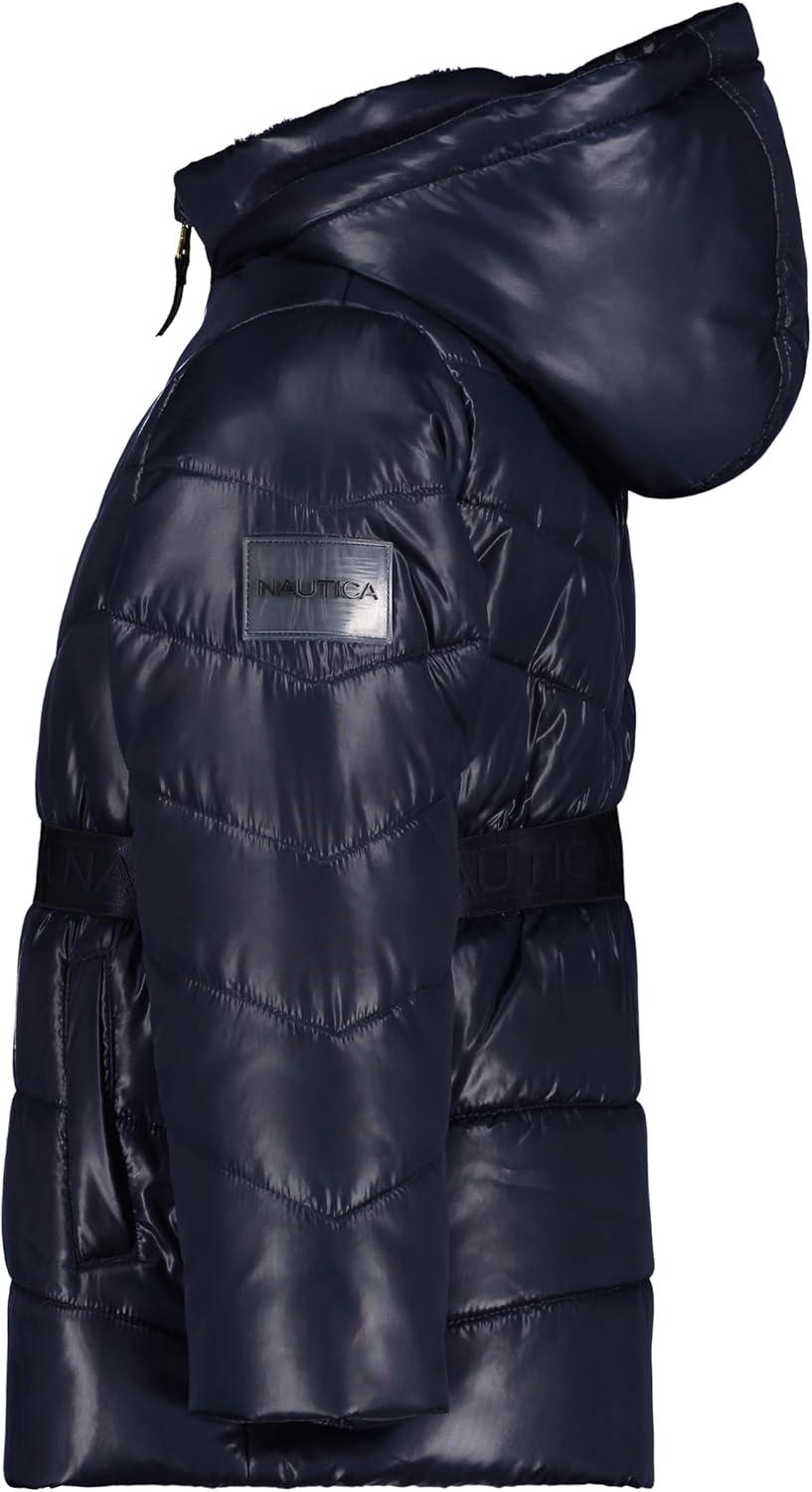imageNautica Girls Heavyweight Hooded Winter Puffer Coat With Full Length ZipperPeacoat Sparkle