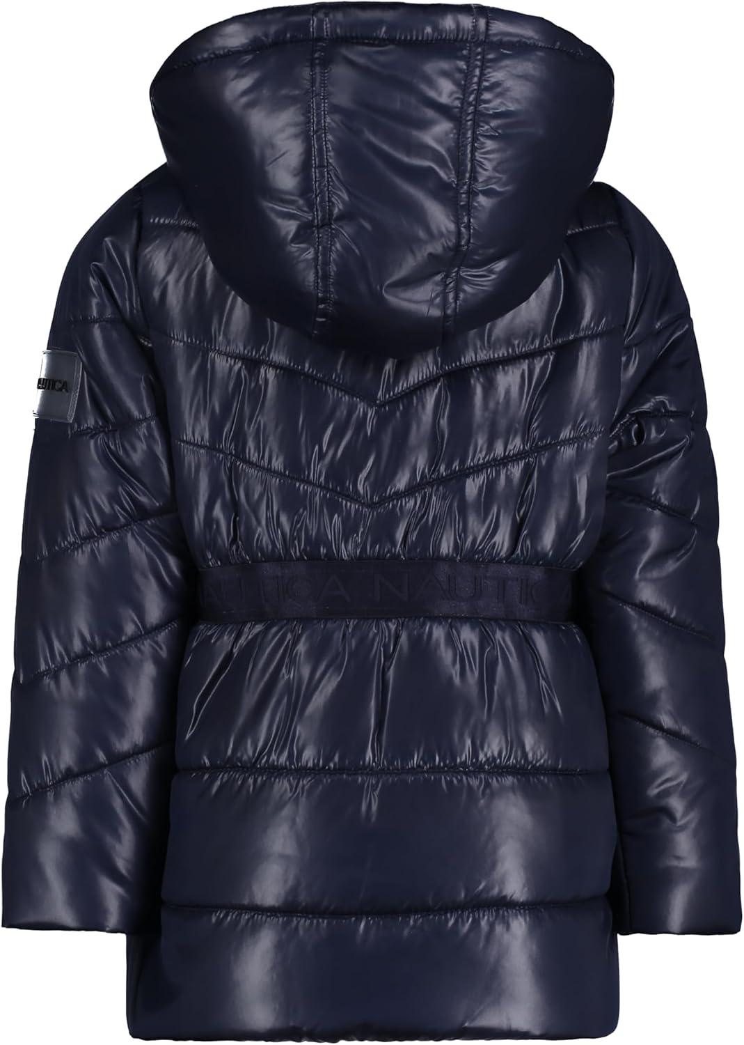 imageNautica Girls Heavyweight Hooded Winter Puffer Coat With Full Length ZipperPeacoat Sparkle