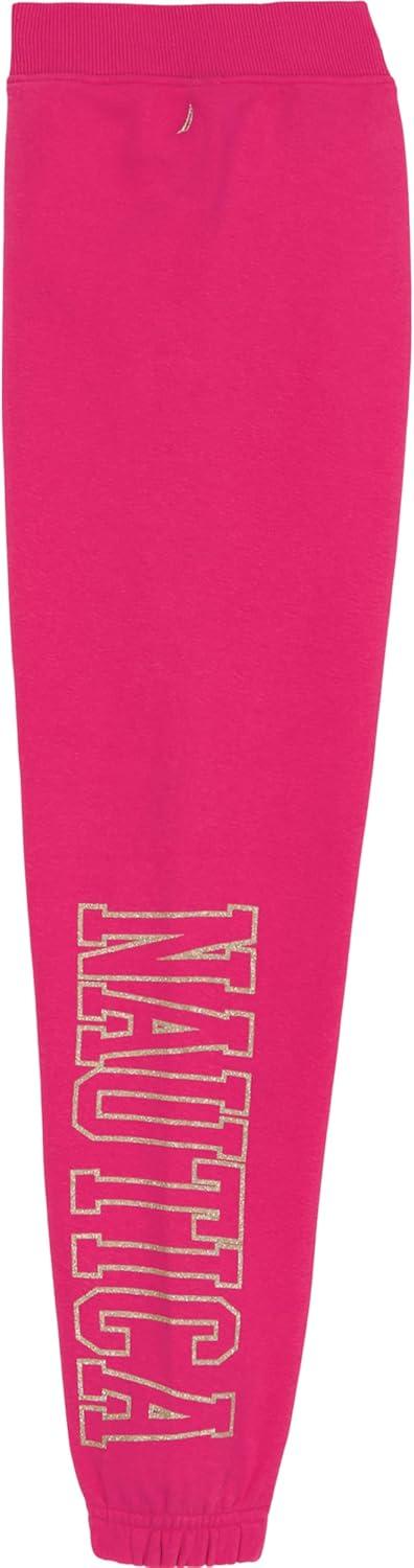 imageNautica Girls Logo Sweatpants Fleece Joggers with Ribbed Cuffs amp Functional Side PocketsFuchsia Glitter Art