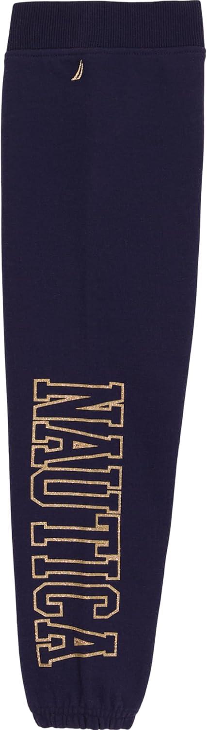 imageNautica Girls Logo Sweatpants Fleece Joggers with Ribbed Cuffs amp Functional Side PocketsPeacoat Glitter Art