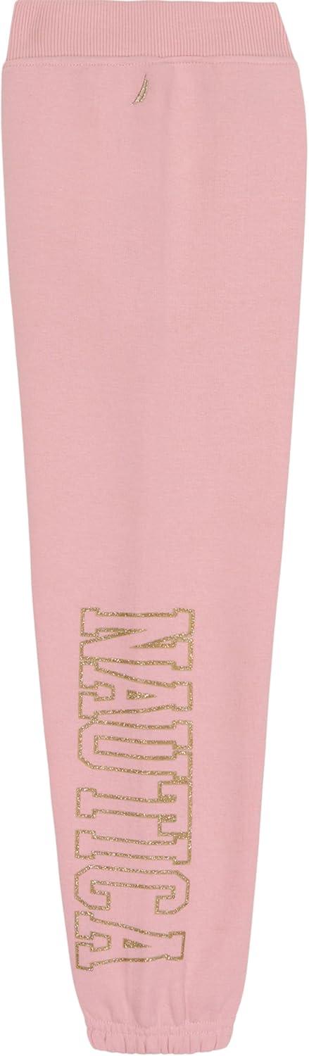 imageNautica Girls Logo Sweatpants Fleece Joggers with Ribbed Cuffs amp Functional Side PocketsPink Glitter Art