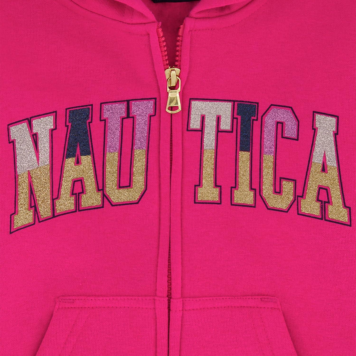 imageNautica Girls Logo Sweatshirt Fleece Hoodie With Fullzip Front amp PocketsFuchsia Glitter Art