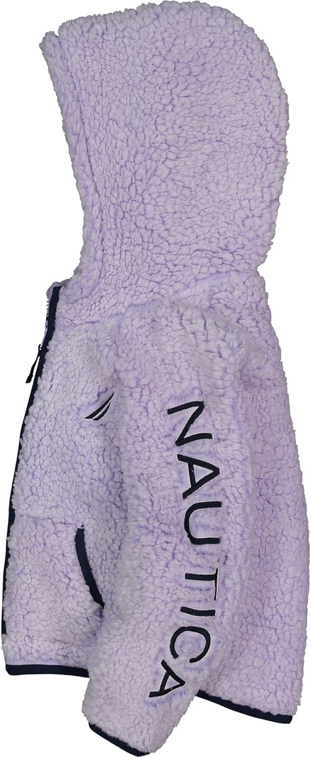 imageNautica Girls Logo Sweatshirt Fleece Hoodie With Fullzip Front amp PocketsLavender Sherpa
