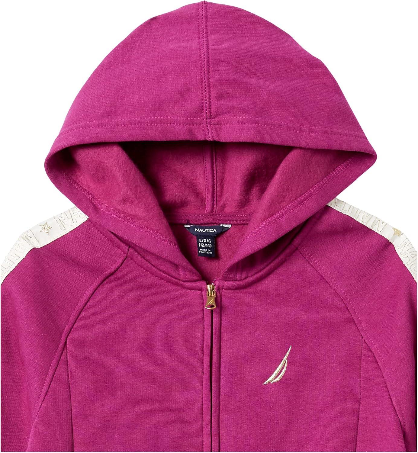 imageNautica Girls Logo Sweatshirt Fleece Hoodie With Fullzip Front amp PocketsRasberry Radiance